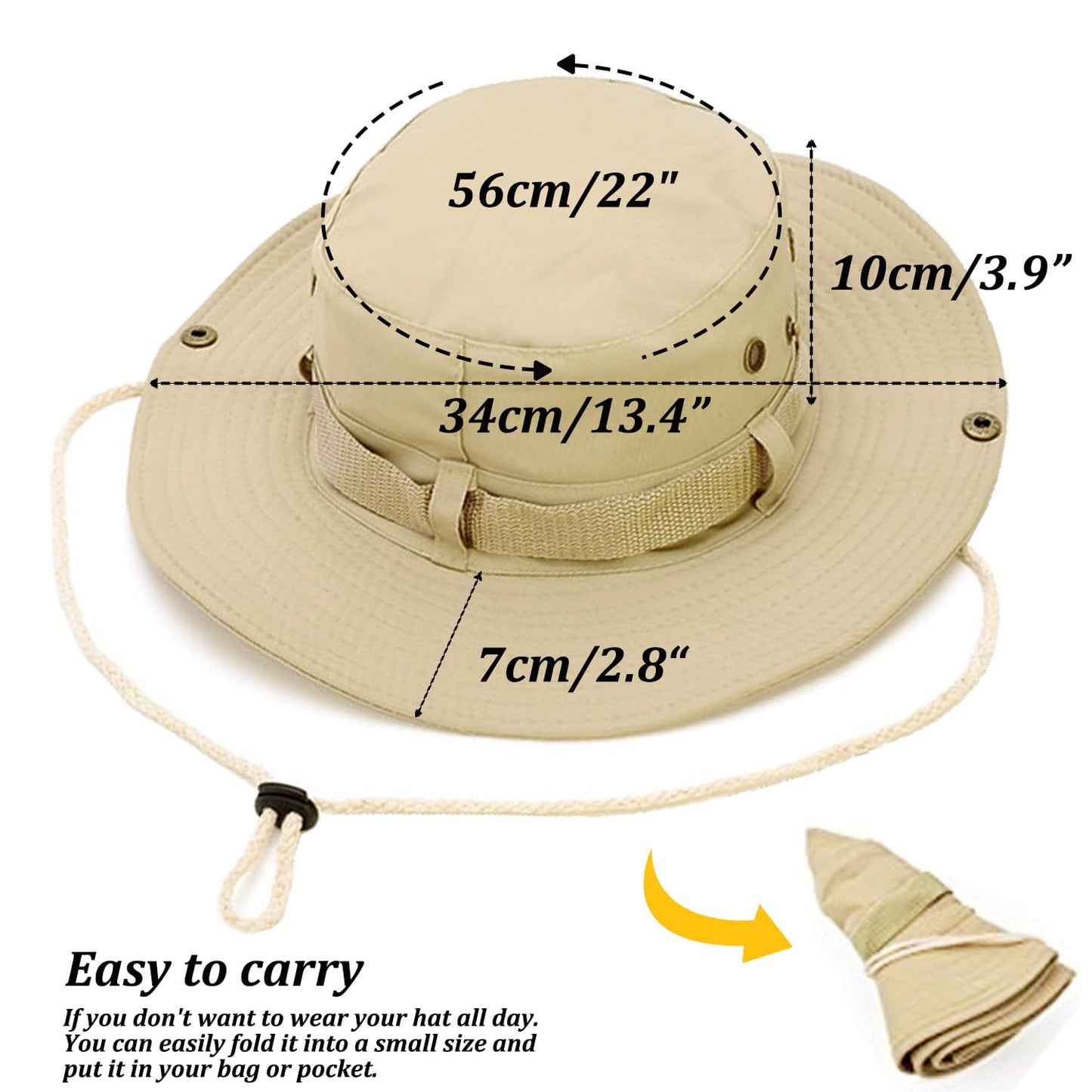 Favuit Sun Hats for Men Women, Fishing Hat UV Protection Wide Brim Bucket Hats Breathable Foldable Boonie Hat for Outdoor Hiking Camping Safari Travel Beach Sports (Beige)