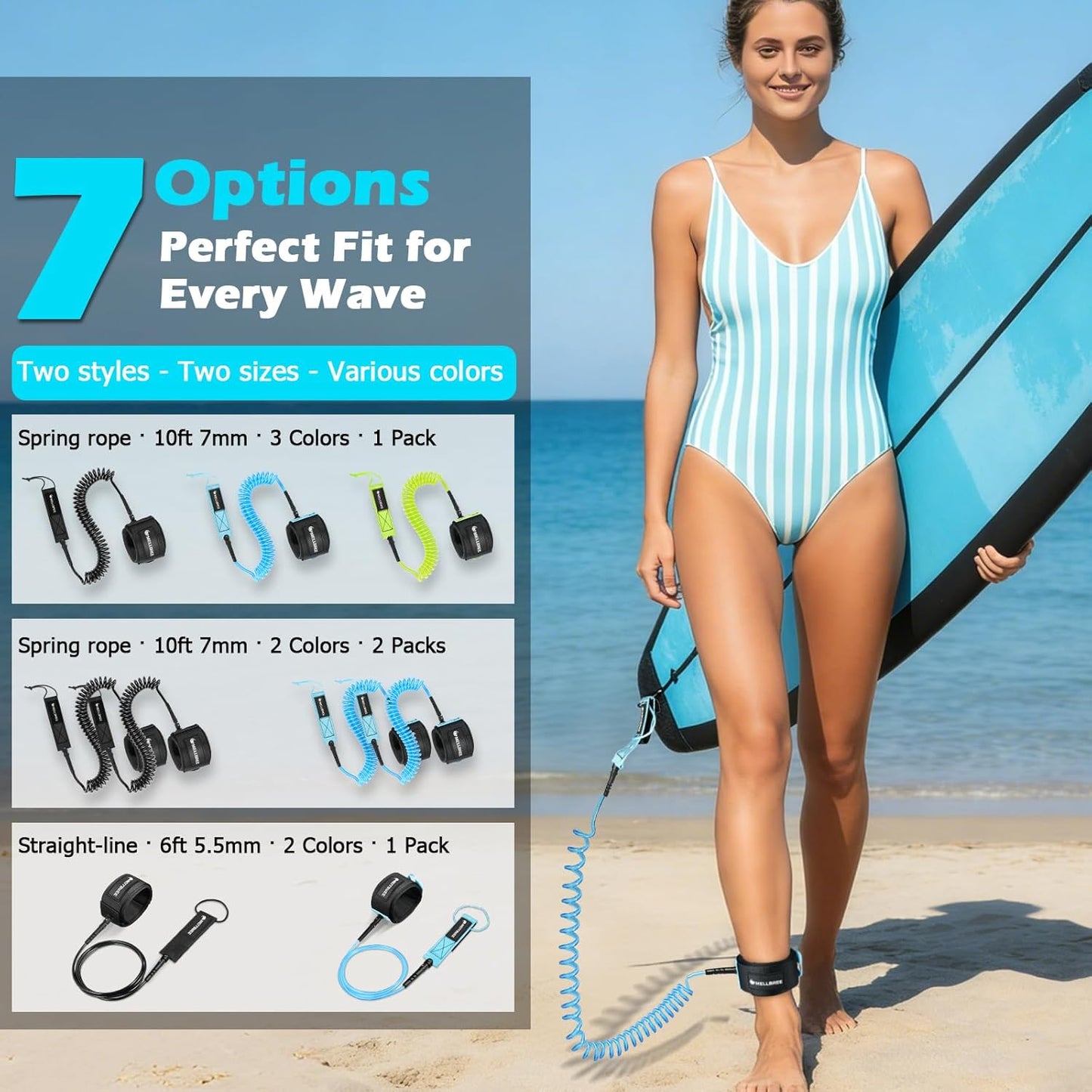 Mellbree Surfboard Leash - Premium Double-Sided Rotatable Wrist Strap for Paddleboards & Longboards