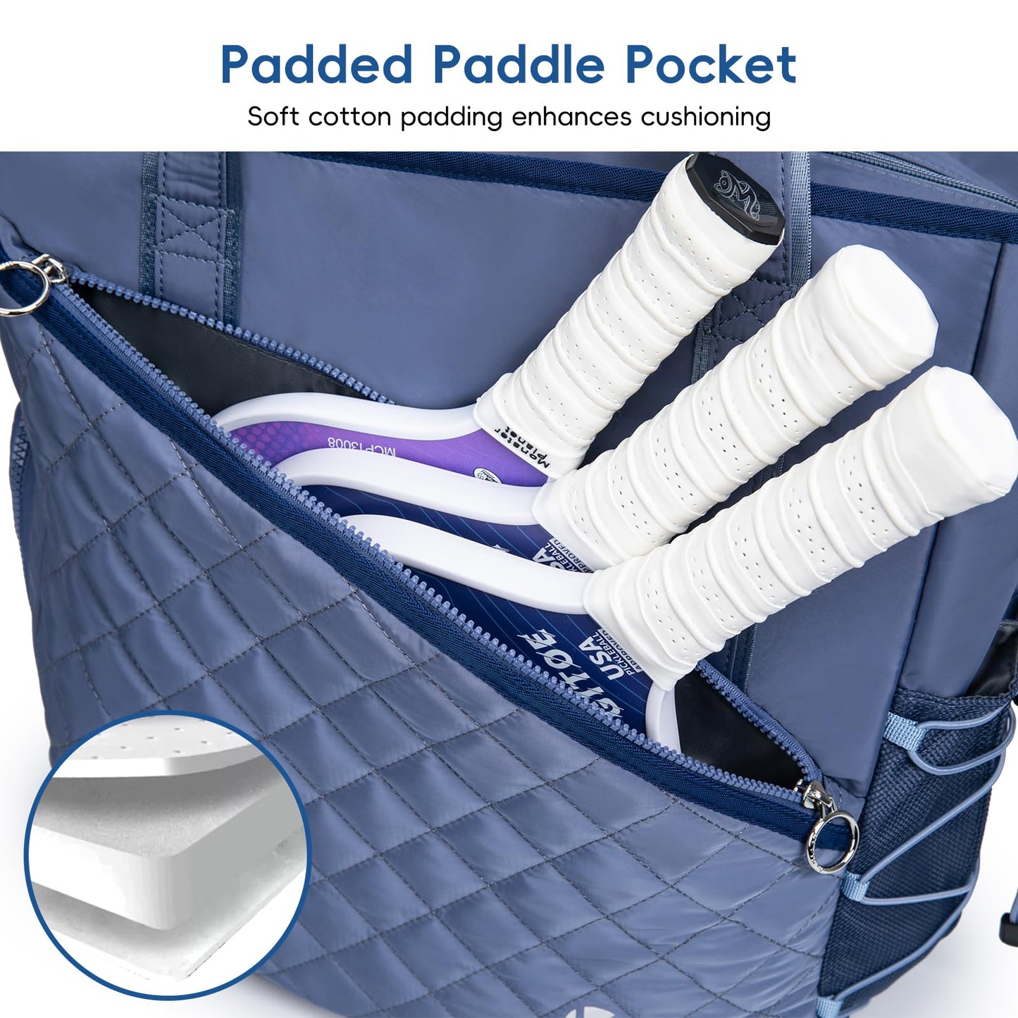 Pickleball Tote Bag for Women with Fence Hook, Quilted Pickleball Bag Holds 3-4 Paddles with Shoe Compartment & Wet Pocket