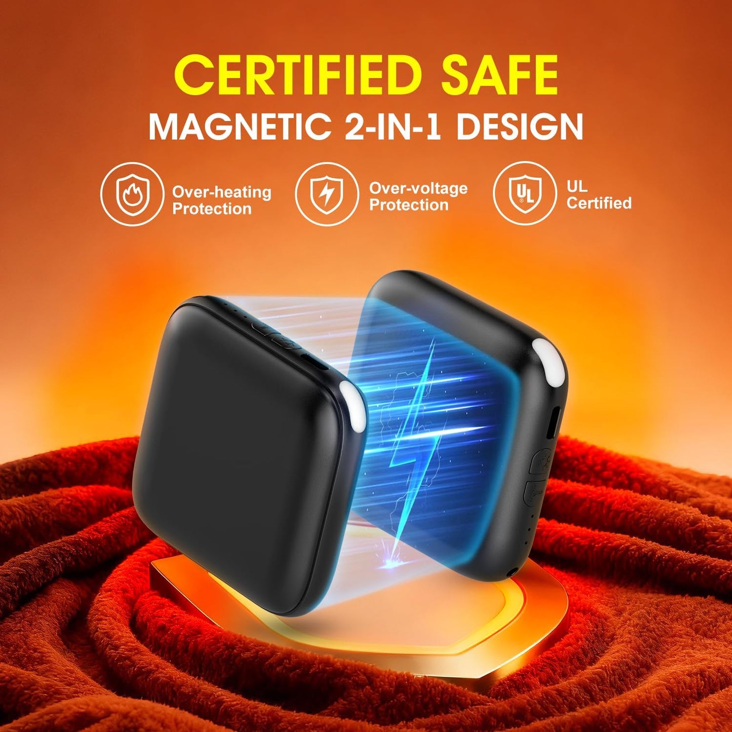 Skiennix Rechargeable Hand Warmers - 6000mAh Fast Heating Portable Pocket Heater | 3 Temperature Settings, LED Light, Ideal for Hunting & Holiday Gifts