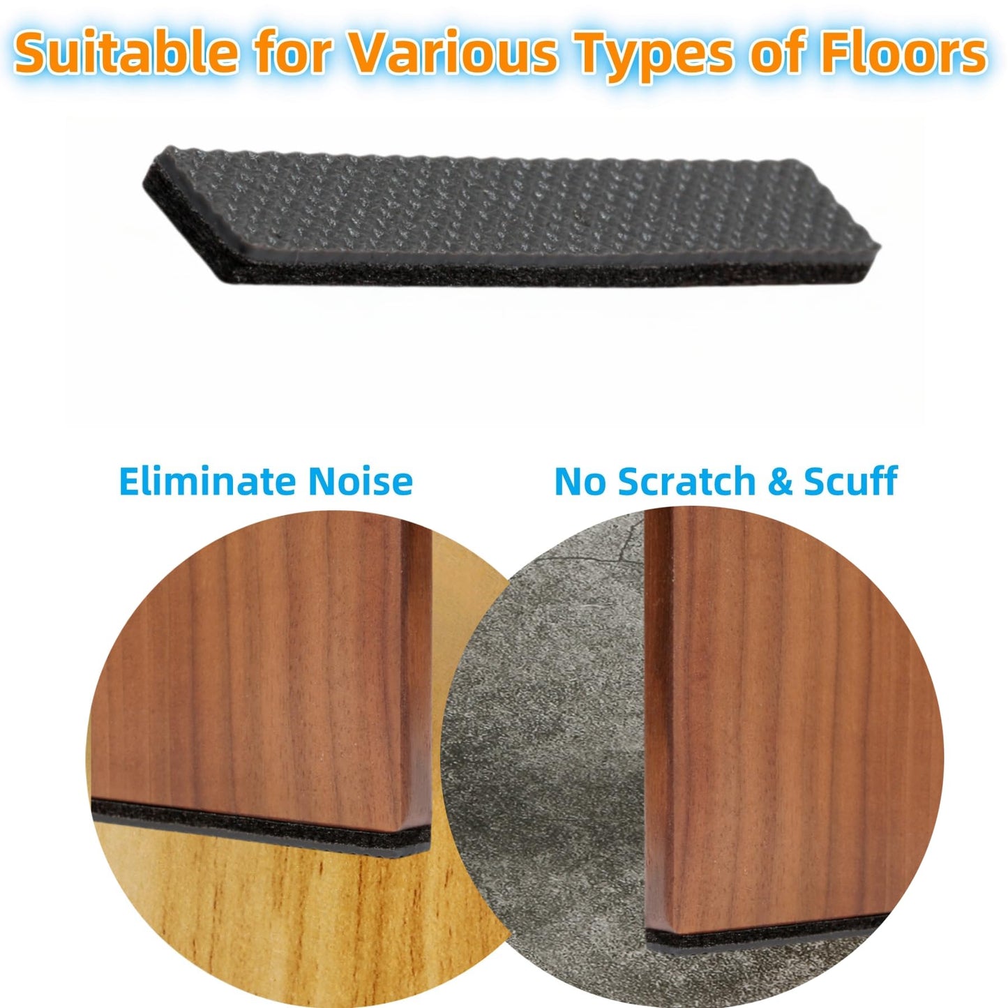 Furnigear Non Slip Furniture Pads 1/2" x 3" Rubber Strips Self Adhesive Furniture Grippers Chair Leg Pads Rubber Chair Feet Anti Scratches Non Skid Furniture Pad Floor Protectors, 40 Pcs Rectangle