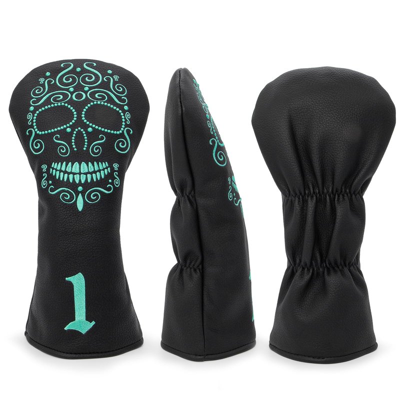 Black Golf Club Covers Skull Embroidery Driver Headcover Fairway 3 Wood Headcover Hybrid Headcover for Your Selection fits for All Brands (for hybrids(1pc))