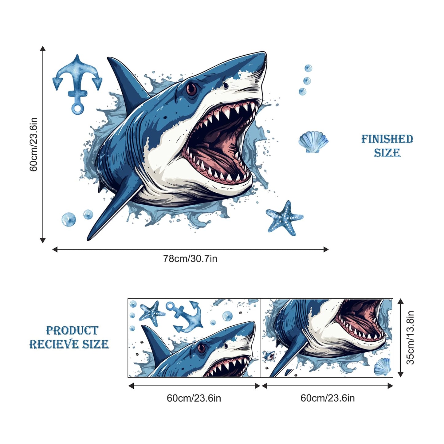 Supzone Large 3D Shark Opening Mouth Wall Decals, 23.6 * 30.7 inches Ocean Wall Sticker Self-Adhesive for Boys Bedroom Livingroom Nursery Playroom Classroom