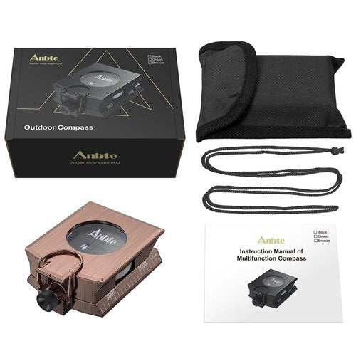 Anbte Compass Hiking Survival, IP65 Waterproof Metal Compass with Sighting Clinometer and Carry Bag, Multifunctional, Professional, for Camping Hunting Hiking Navigation, Bronze