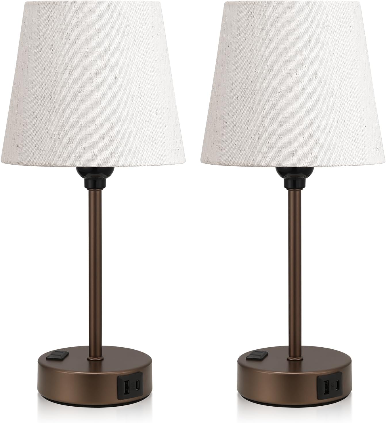 Set of 2 Mini Bedside Lamps with USB-C & AC Outlet - Dimmable Touch Nightstand Lights for Bedrooms