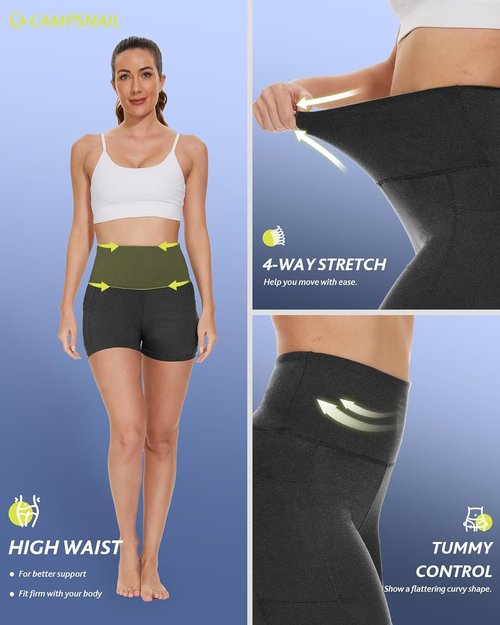 CAMPSNAIL Biker Shorts for Women - High Waisted Tummy Control with Pockets | 3"/5"/8" Spandex Gym & Yoga Shorts