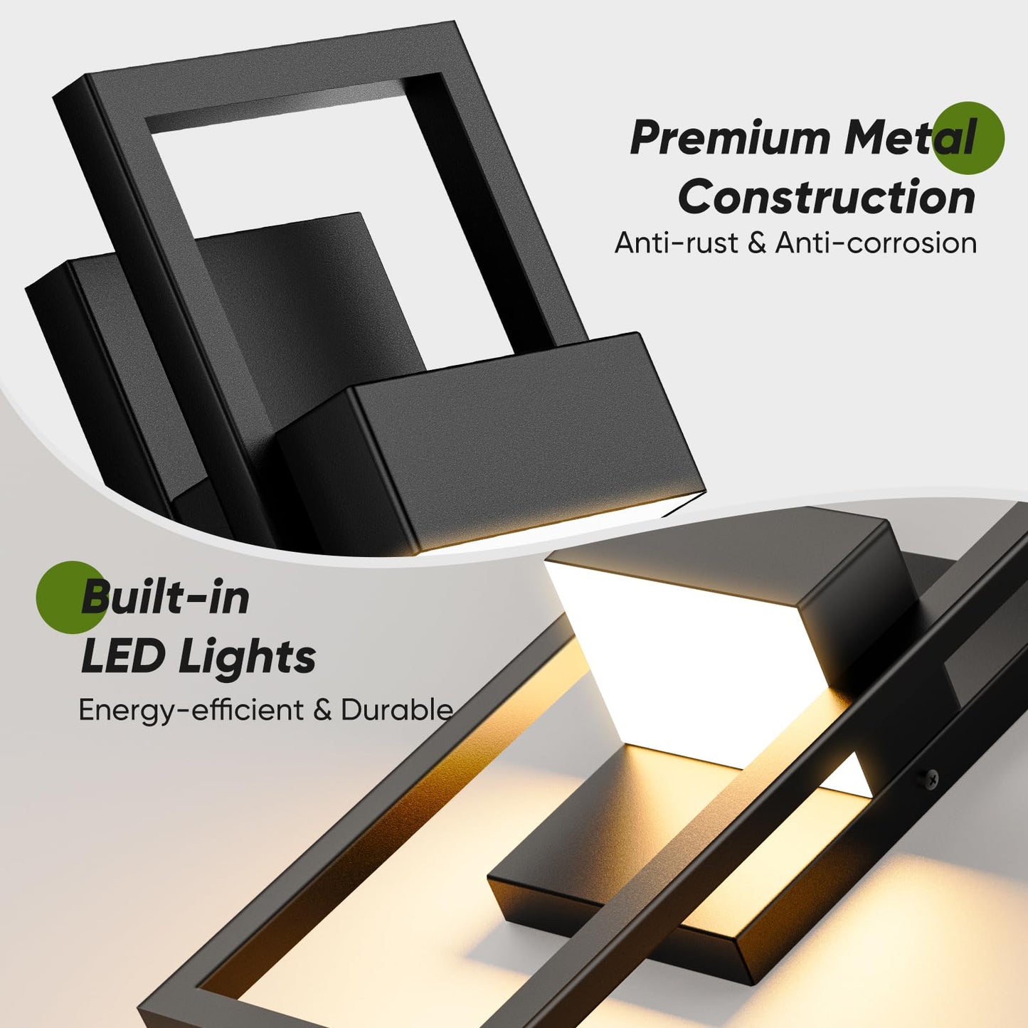 BesLowe 14.5” Modern Outdoor Wall Lights, 3000K LED Exterior Lighting Fixtures Wall Mounted, Porch Lights Outdoor Wall Sconce Lamps, Black Outdoor Lights for House Front Door Garage Patio, 2-Pack