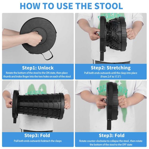Tevaibo Collapsible Telescoping Portable Stool for Adults, Camping Stools, Upgraded Collapsible Folding Seats with Load Capacity 550lbs (Black)
