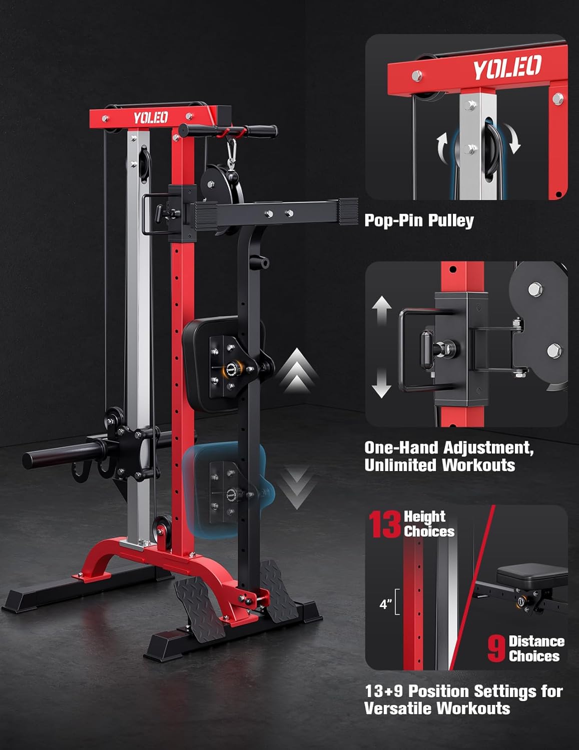 YOLEO Power Cage - Smooth Dual Pulley System | 1700LBS Adjustable Cable Crossover for Home Gym