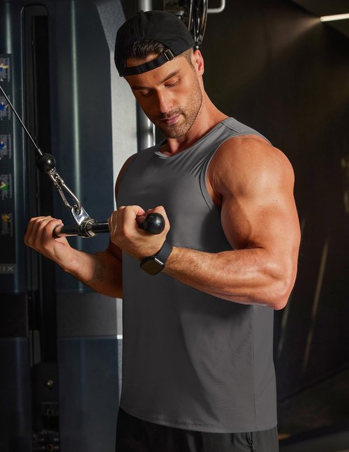COOFANDY Sleeveless Shirts for Men Dry Fit UPF 50+ Tanks Top Summer Gym Bodybuilding Running Beach Cut Off Activewear T-Shirt Dark Grey