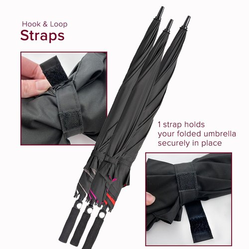 AlveyTech Black & Red Golf Umbrella - Durable Rainproof Fabric Parasol Cover with Foam Handle, Fast Acting Button and Strap, Weather Protection for Mobility Scooters, Power Chair Umbrella Holders