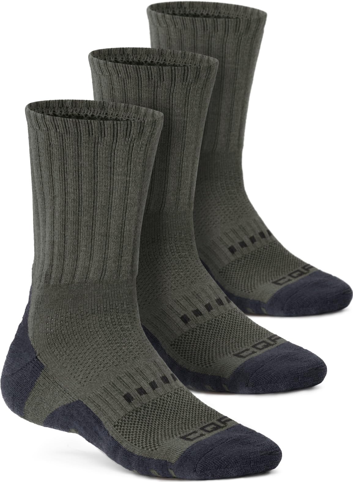 CQR 3 Pack Men and Women Wool Hiking Mid Calf Crew Socks, Moisture Wicking Breathable Outdoor Tactical Cushion boot Socks, Tac 8.5in Soil Green, Medium