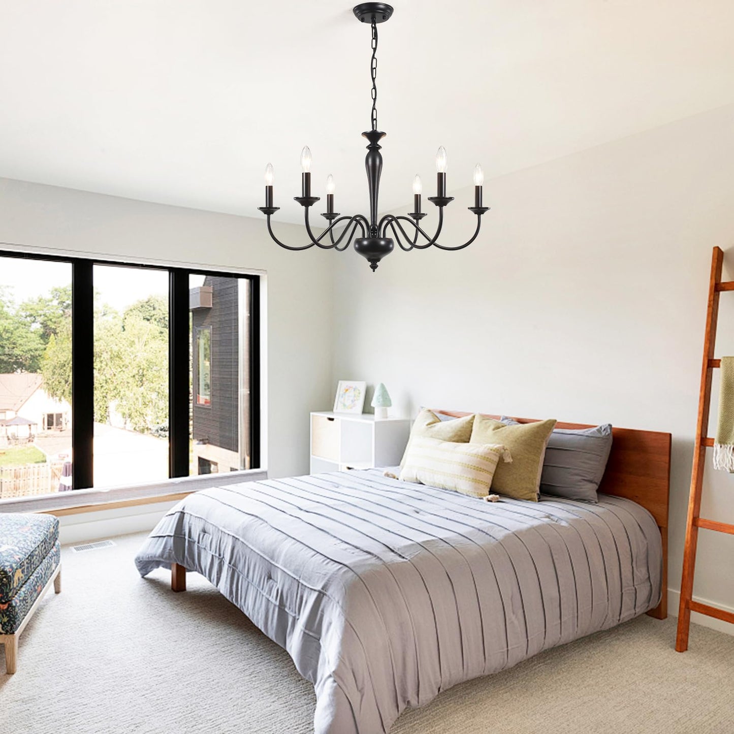 LIHHGFGS Farmhouse Chandelier for Dining Room 6 Lights Black Chandeliers Light Fixture Hanging Candle Iron Chandelier for Bedroom Kitchen Island Foyer Living Room Hallway