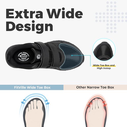 FitVille Extra Wide Walking Shoes - Orthopedic Sneakers for Swollen Feet | Hook and Loop Closure, Rebound Core V8