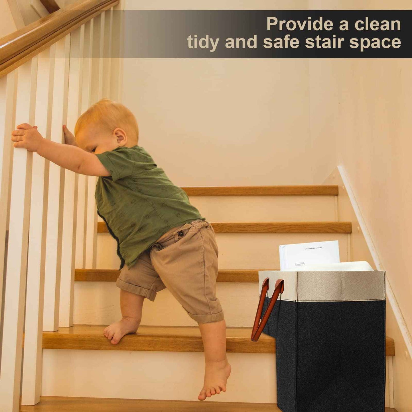 Shappy Stair Baskets with Handles and Support Panel 16 Inch Felt Step Basket for Stairs for Carpeted and Wooden Collapsible Staircase Basket for Office Home Decor