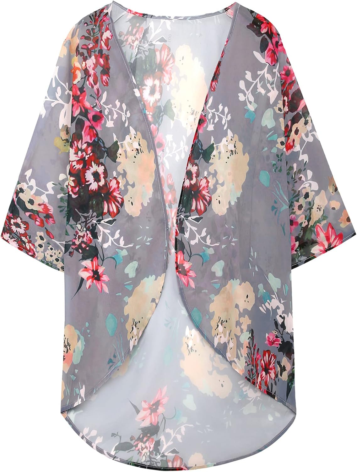 Skiennix Women's Floral Print Kimono Cardigan - Stylish Puff Sleeve Casual Cover-Up Top
