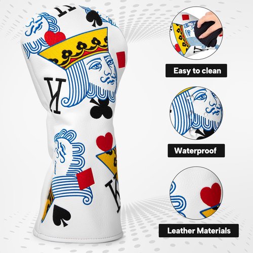Golf Head Covers Poker Diamond King Driver Headcovers Fariway Wood Head Cover Hybrid Covers Leahter Golf Club Covers for Most Brand(for Hybrid)