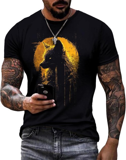 Domirica Cool Animal Graphic Tee - Quick-Dry 100% Cotton Crewneck T-Shirt for Big & Tall Men