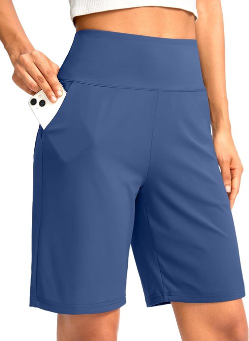 G Gradual Women's Bermuda Shorts - High Waisted Knee Length with Pockets for Athletic Walking