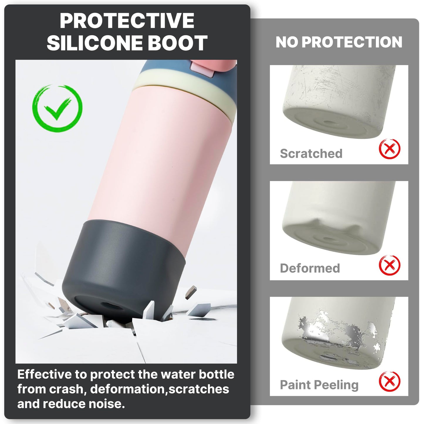 Diumepo Silicone Boot for Owala 14/16 oz Water Bottle, Anti-Slip Protective Sleeve for Owala 12 oz Tumbler, Boot Bottom Base fit Flip 14 oz Insulated Stainless-Steel Water Bottle (Grey)