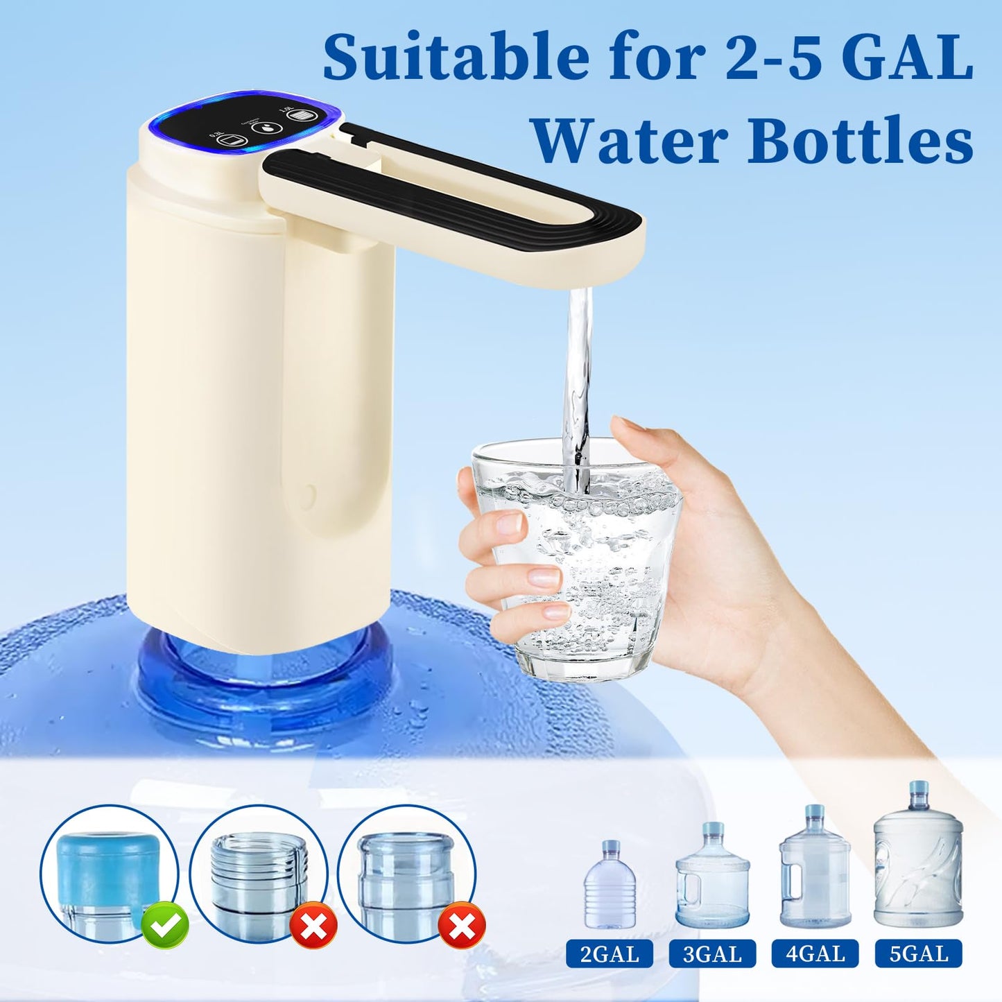 Qicyfeus Water Bottle Pump Automatic Water Dispenser for 5 Gallon Bottle Type-C Charging Portable Electric Water Dispenser Pump (White)