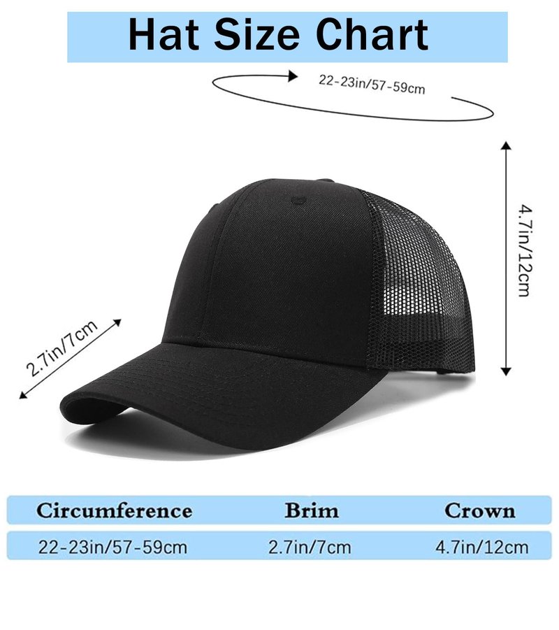Qoyupuza 2-Pack Breathable Mesh Snapback Trucker Hats, Adjustable Baseball Caps for Men Women, Black & Black