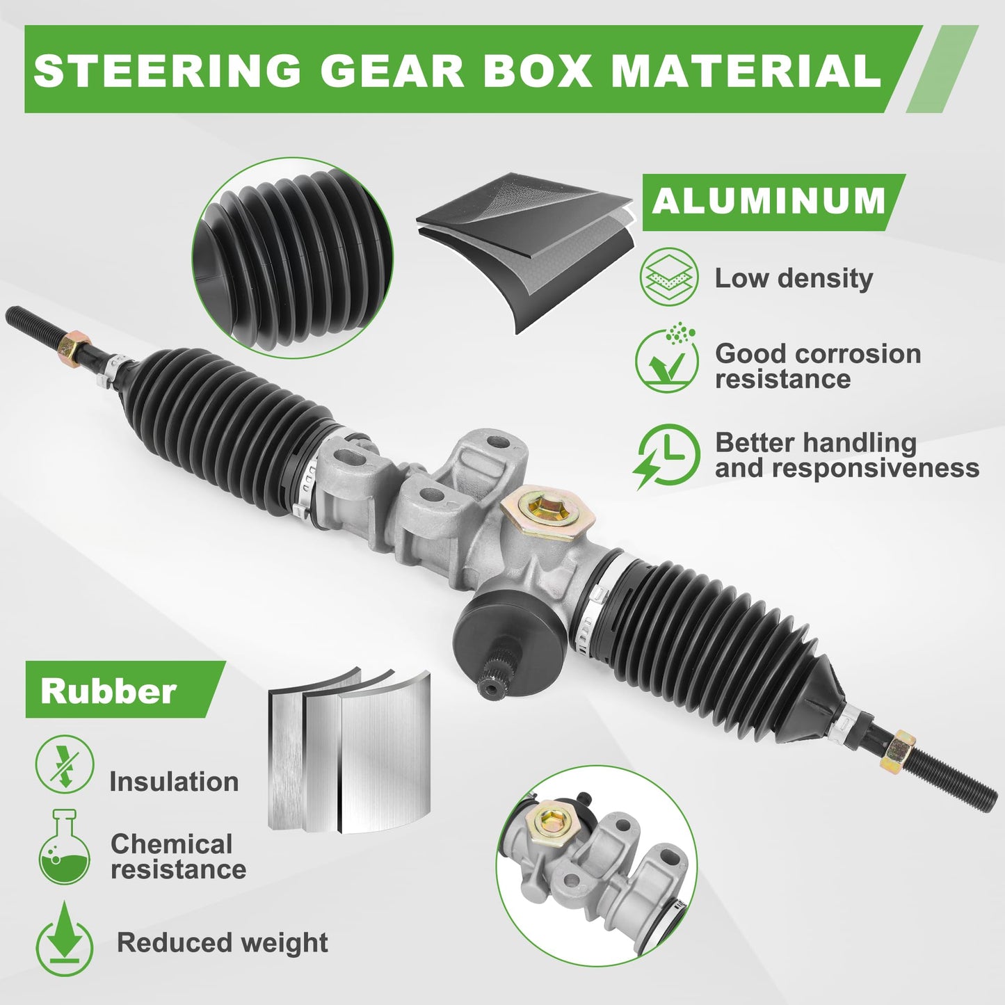 10L0L Golf Cart Steering Gear Box Assembly Replaces Part OEM# 601500 618329 for EZGO RXV 2008-Up Gas and Electric Carts Whit 2 Pcs Tie Rod Ends, Steering Rack Gear Box Assembly
