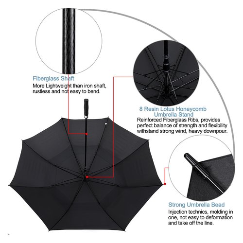 G4Free 72 Inch Huge Large Oversize Golf Umbrella Automatic Open Double Canopy Vented Windproof Stick Umbrella, 6 Ft Heavy Duty For Outdoor Doorman Family(Black)