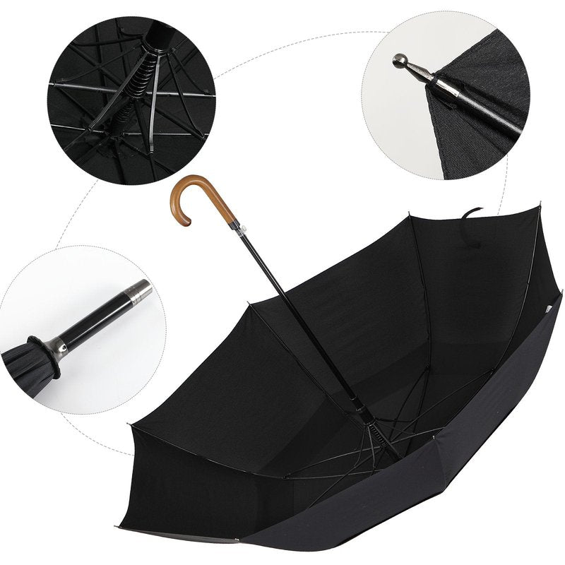 ZEKAR Wooden J-Handle Umbrella, 54/62 inch, Classic Large Windproof Stick Umbrella, Auto Open for Men and Women Golf umbrella (Yellow, 62”)