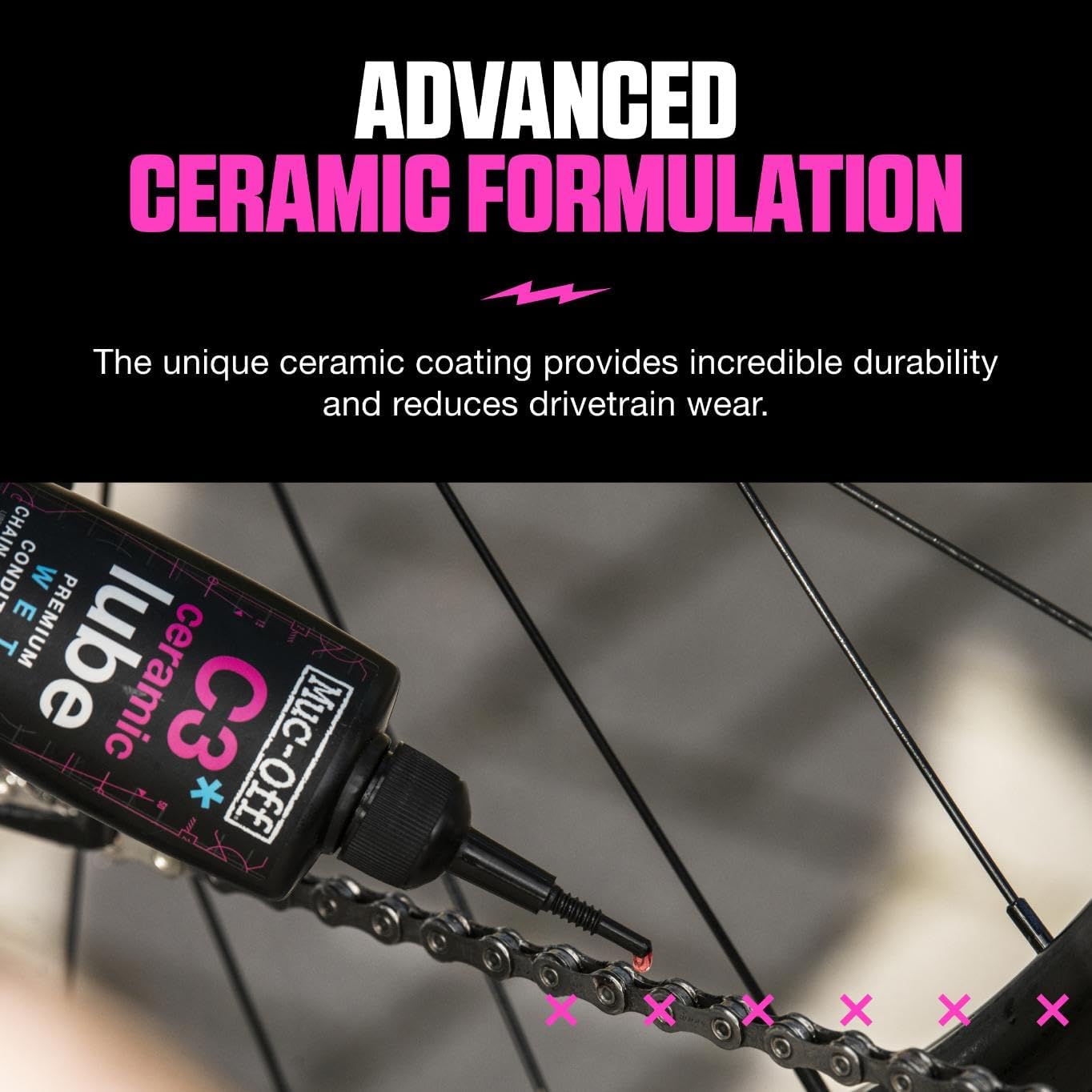 Muc-Off C3 Ceramic Wet Bike Chain Lube - Superior Protection for Smooth Performance | 120ml