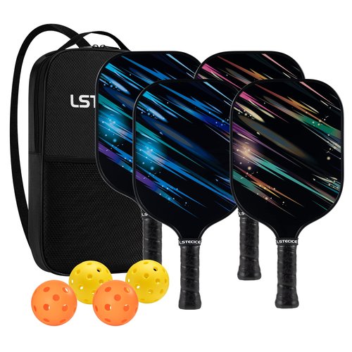 LSTECICE Pickleball Paddles Set of 4, Fiberglass Pickleball Paddles with Honeycomb Core, Lightweight Pickleball Set with Balls & Bag for Men, Women & Beginners
