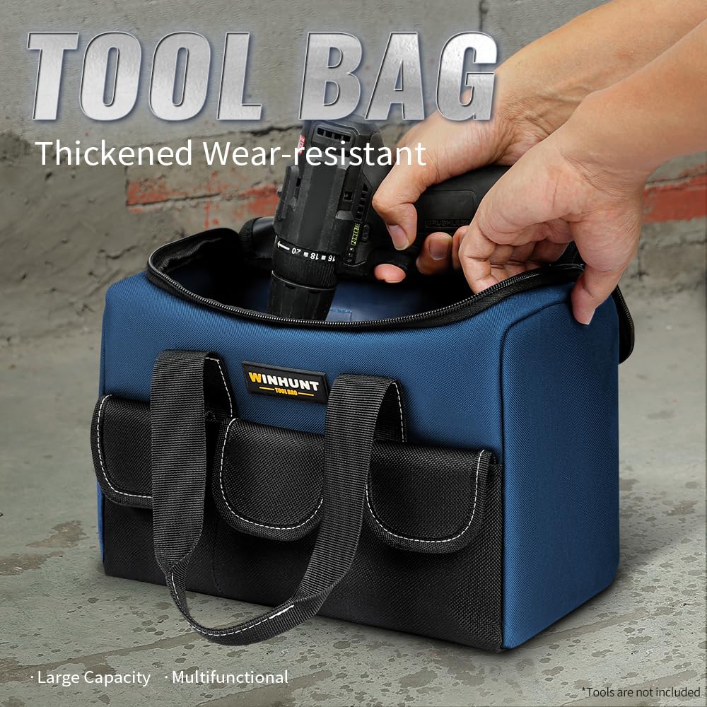 WINHUNT Small Tool Bag, Waterproof Tool Bag Organizer 1680D Tool Bags for Men Heavy Duty, with Multi-Pockets for Electricians, Blue