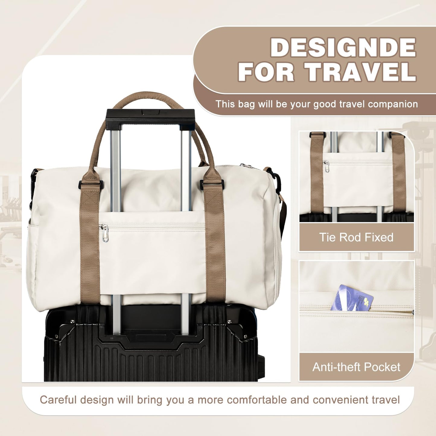 Weekender Duffel Bags for Women, Travel Totes Bag for Airplane, Cute Sports Gym Dance Bag Overnight Luggage Bag with Wet Pocket Shoe Compartment, Carry On Hospital Bag for Labor and Delivery, White