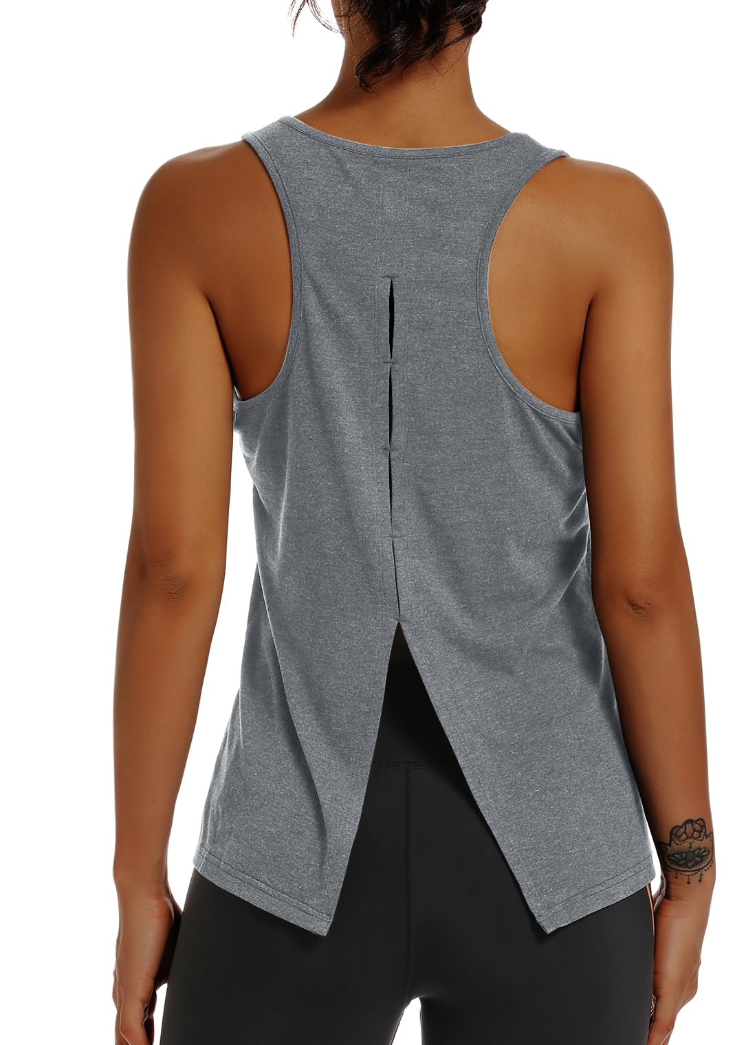 Muzniuer Open Back Yoga Tops Shirts for Women Workout Activewear Exercise Yoga Tank Tops Backless Sports Tank LightGray M
