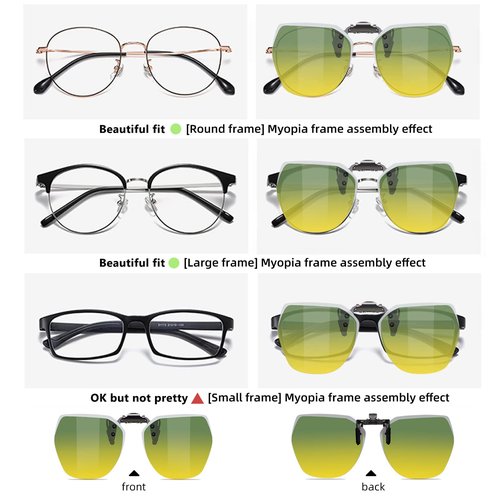 UpaClaire Day & Night Night Driving Glasses and Sunglasses Clip-On, Polarized Glare Reduce, High Definition Vision