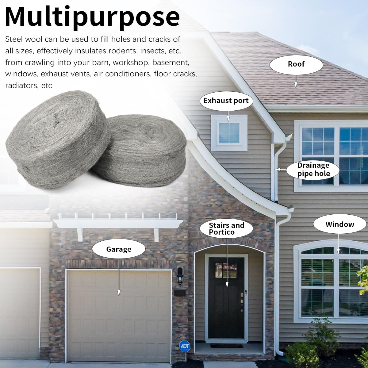 Stainless Steel Wool with Gloves, 20FT Steel Wool Fill Fabric Roll, Gap Blocker Coarse Wire Hardware Cloth DIY Kit for Holes, Wall, Garden, Kitchen, Pipeline in Garage