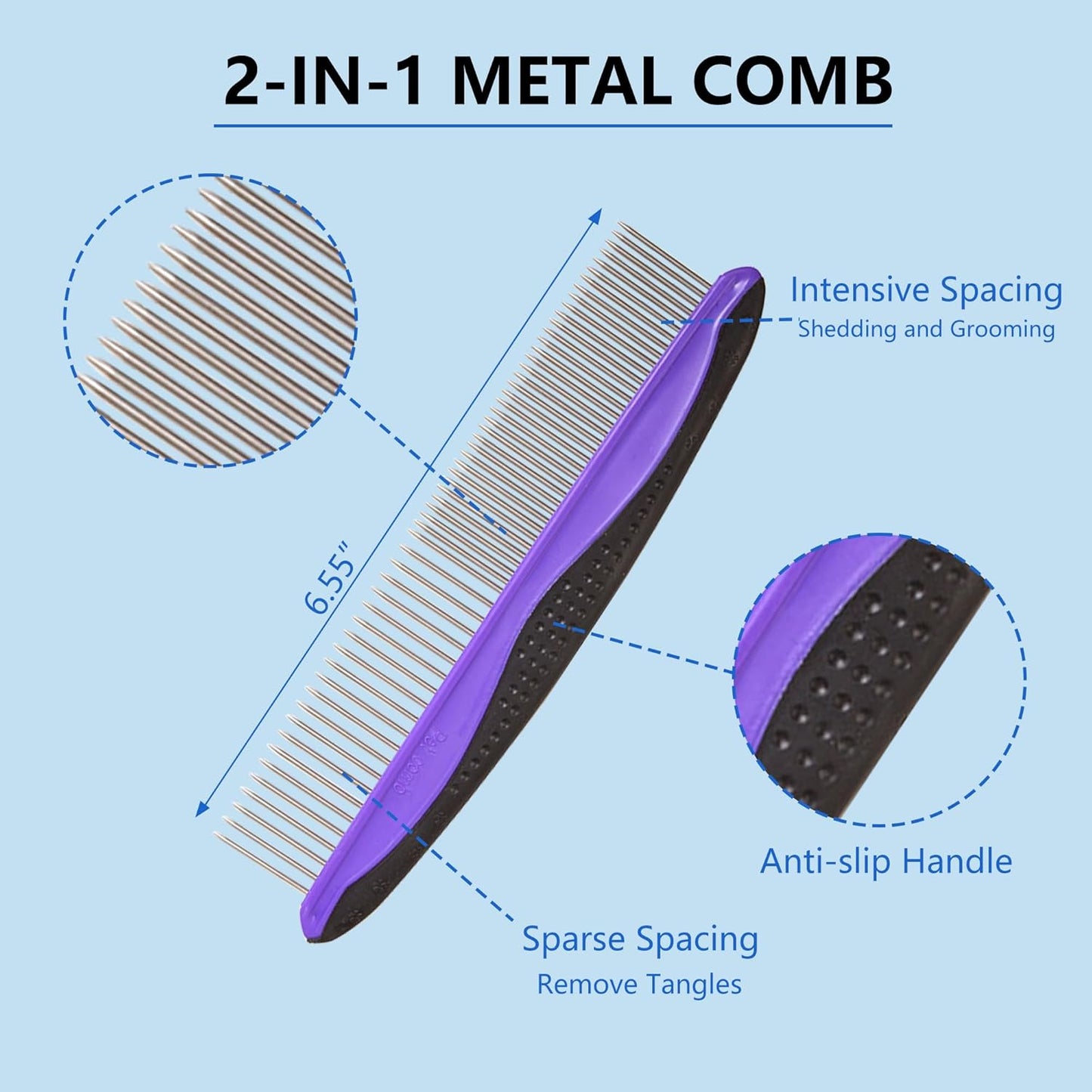 Skiennix 5-in-1 Dog & Cat Grooming Kit - Extra Long Pin Slicker Brush for Shedding & Dematting