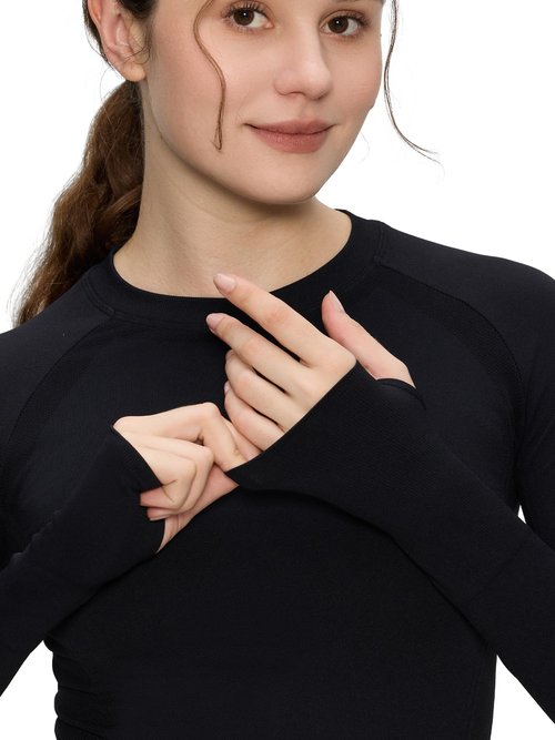 Long Sleeve Workout Tops for Women, Compression Shirt, Sports Running Shirt Breathable Athletic Top Slim Fit, Black, M