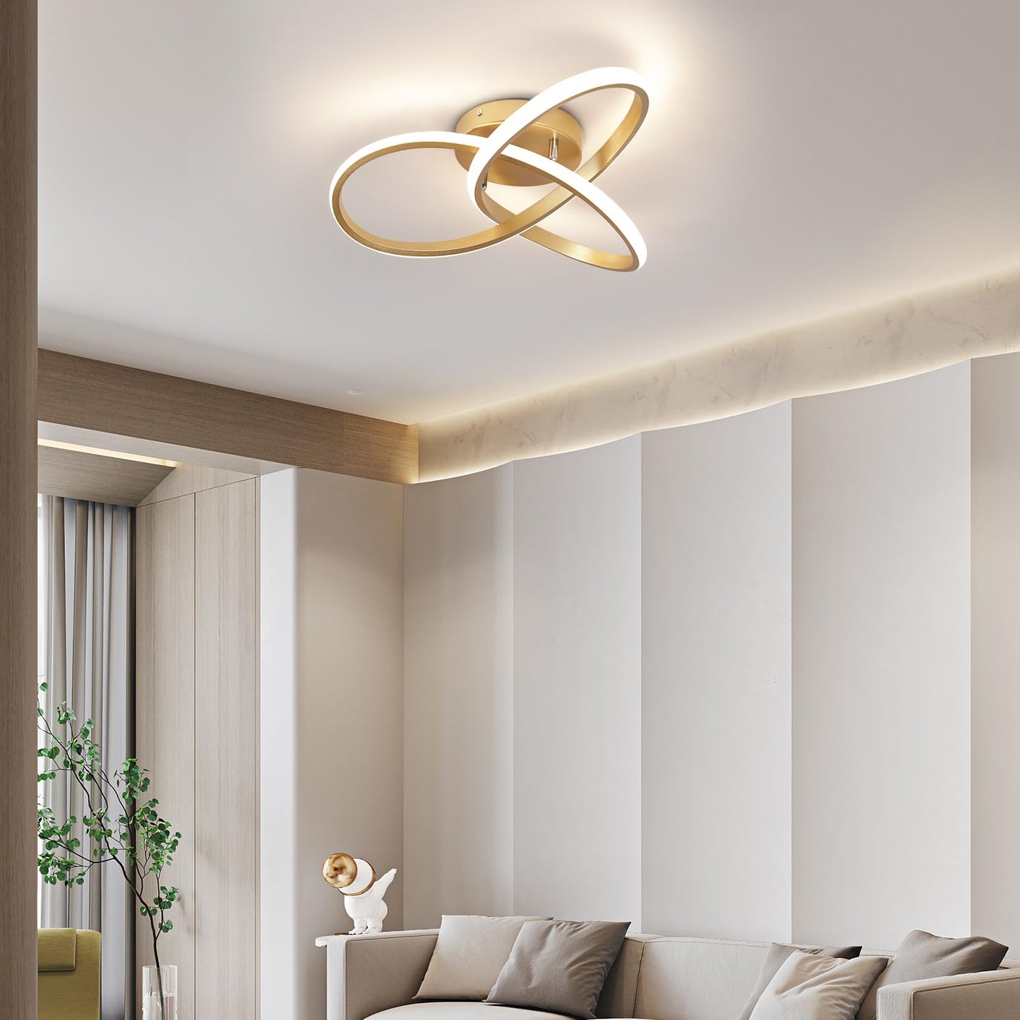CANEOE Modern Led Ceiling Light,Dimmable Close to Ceiling Light with Remote Control Gold Flush Mount Ceiling Lamp for Bedroom Living Room Kitchen Laundry Room Lamp Lighting Fixtures