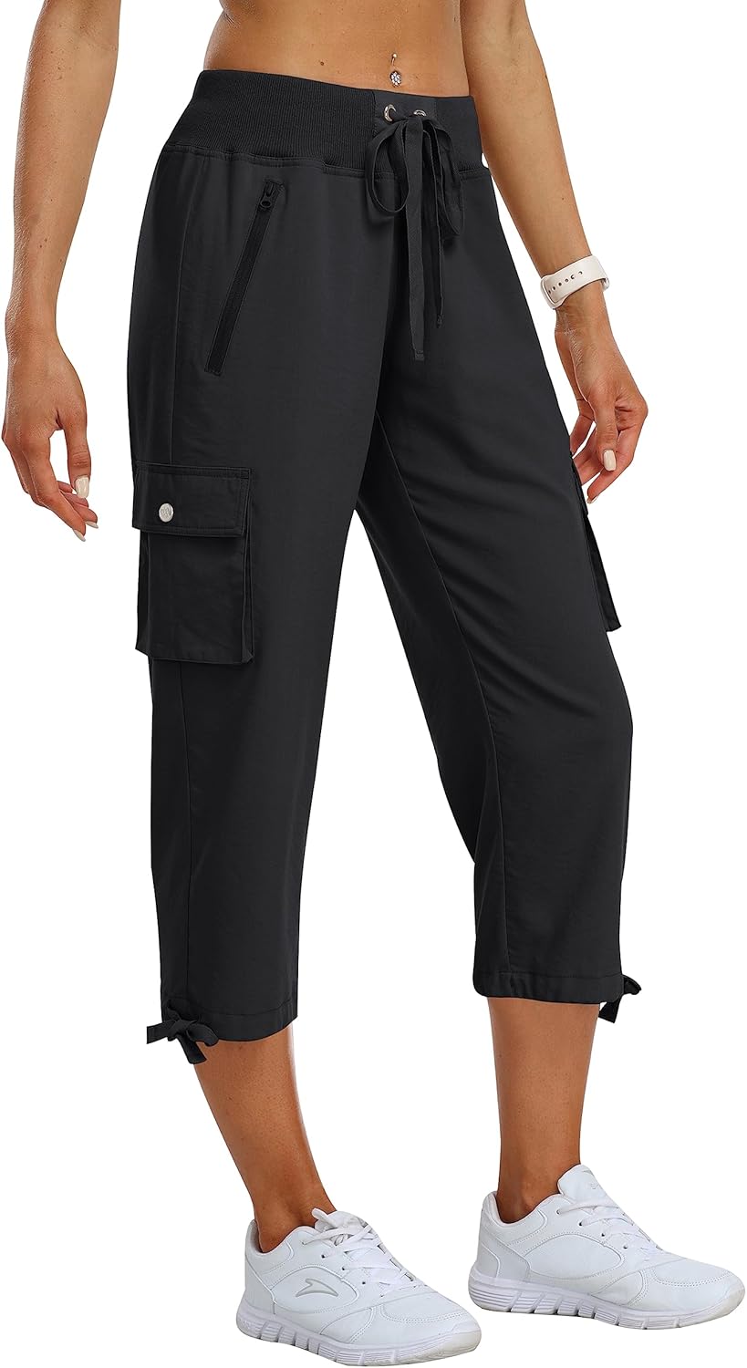 MoFiz Women's Cargo Capris - Lightweight Quick-Dry Hiking Pants with Zipper Pockets | Casual Outdoor Comfort