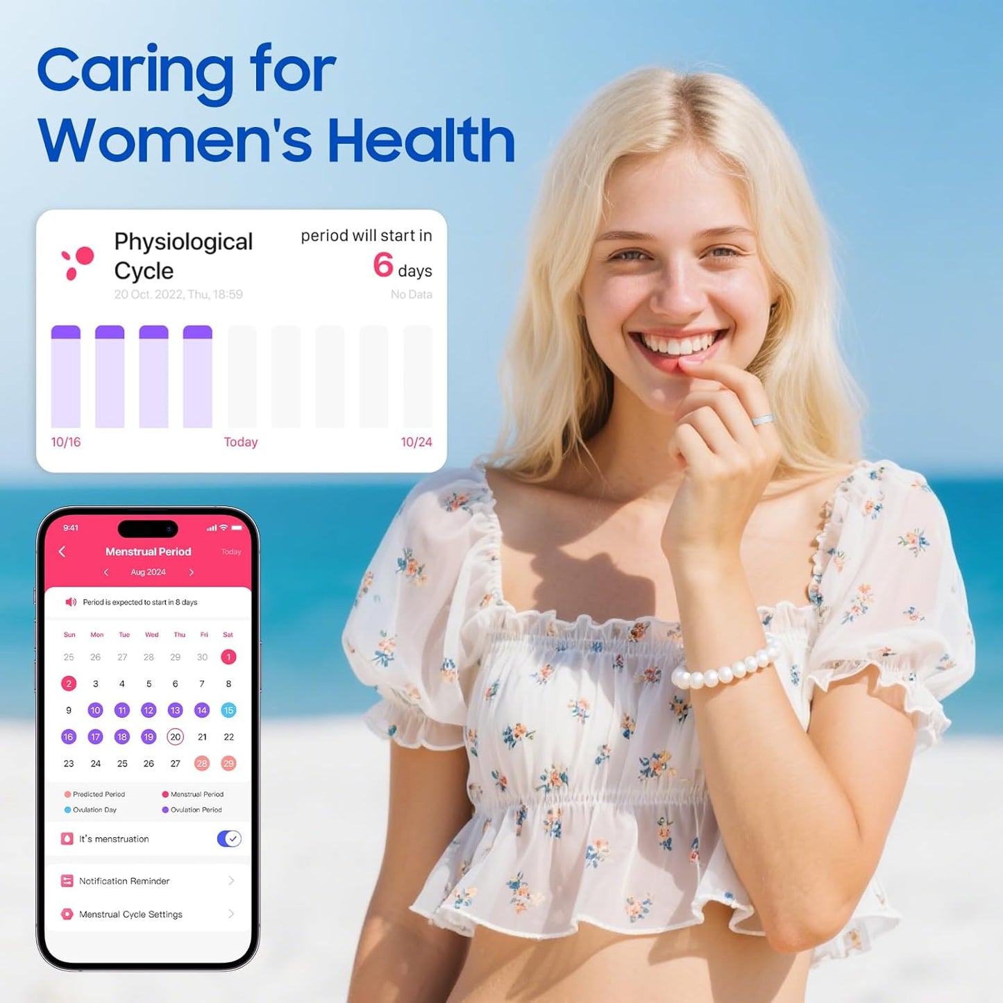 Smart Health Ring - Waterproof Fitness Tracker for Stress & Sleep Monitoring | Compatible with iOS & Android (Rose Gold, Size 7)