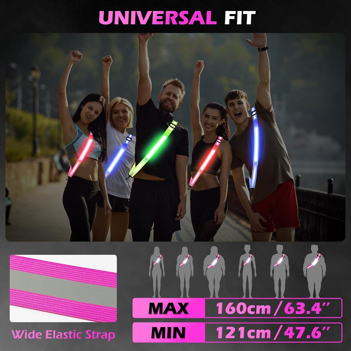 Rechargeable LED Reflective Belt Sash - High Visibility Safety Gear with 11 Light Modes | Adjustable for Night Dog Walking, Running & Biking