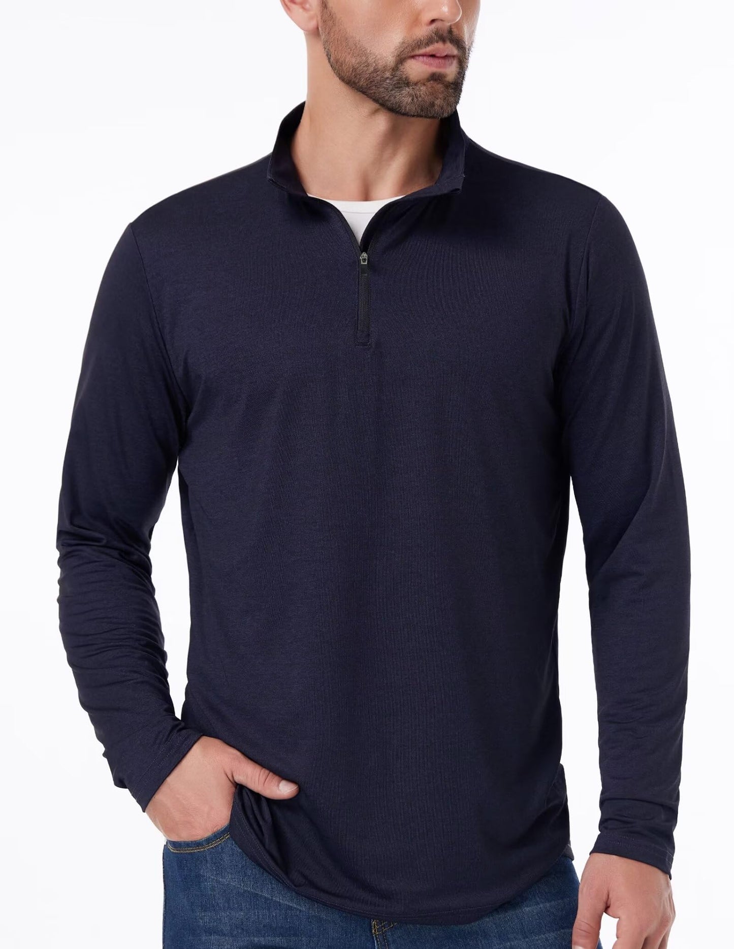 OYGSieg 4 Pack Men's Quarter Zip Pullover Quick Dry Active Casual Athletic Long Sleeve Tops L