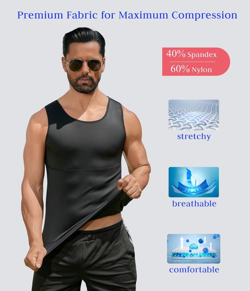 XINGCOOL Gynecomastia Compression Shirt Men Shapewear Tank Top Muscle Sleeveless Workout Shirts Tummy Control Undershirts for Men Solid Black