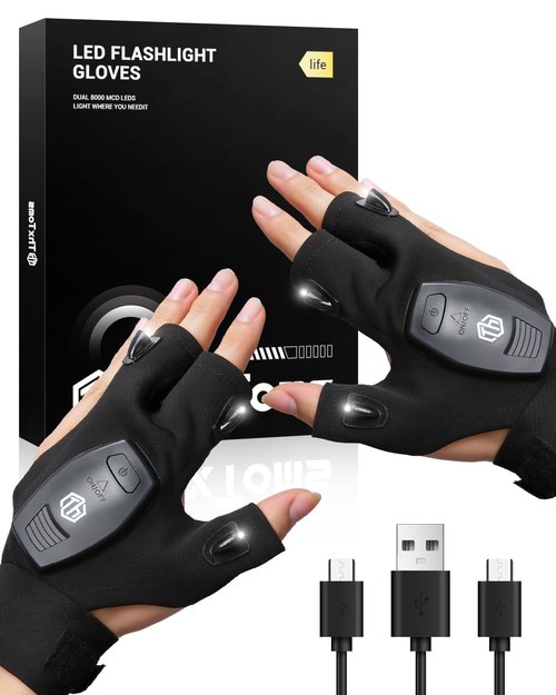 ThxToms Valentines Day Gifts for Him, Rechargeable Flashlight Gloves, Fathers Day Christmas Birthday Gifts for Men Boyfriend Husband Him, Cool Gadgets Tools Waterproof for Camping Fishing Repairing