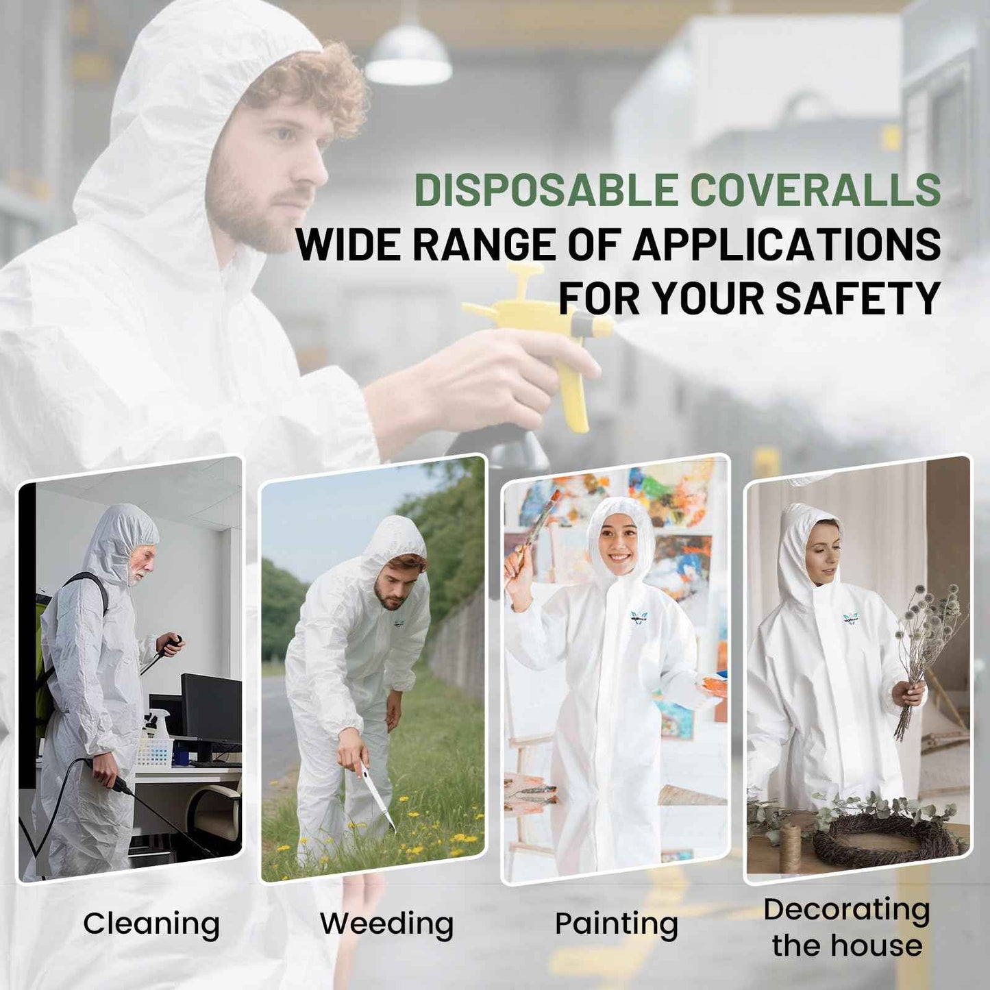 VigiFront Disposable Coveralls Hazmat Suit, Full Body Paint Suits, 7 Size Options, with Elastic Wrists, Ankles and Hood