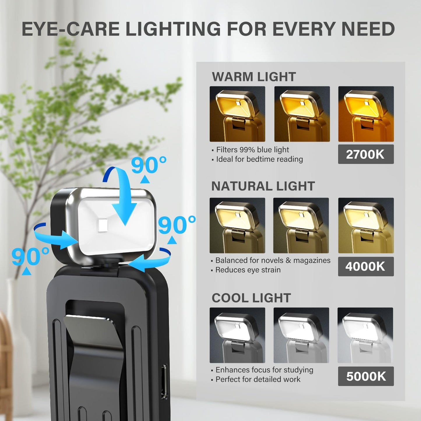 KTEBO Rechargeable Reading Book Light with Clip & Battery Indicator - 9 Luminescence Mode Book Lamp for Night Reading in Bed, Portable 1.6 Oz Ultralight, Stocking Stuffers for Kids, Book Lovers