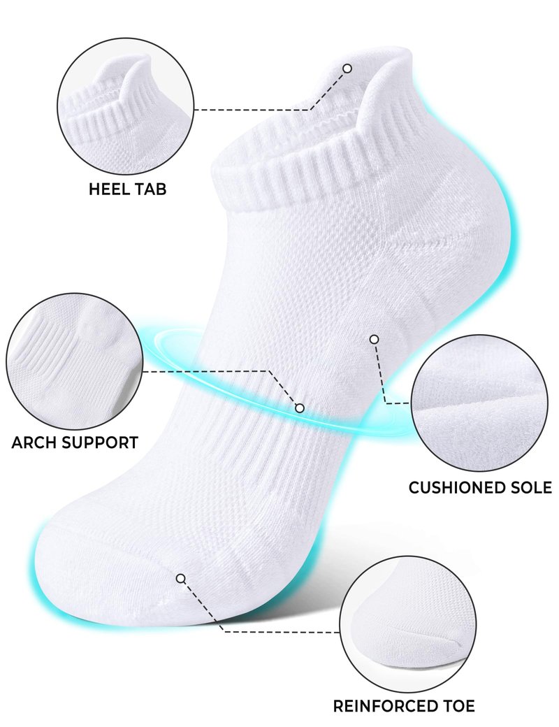 BOOPH Kids Ankle Socks Boys Girls Athletic Cushioned Socks for Running 8 Pairs White 10-14 Years