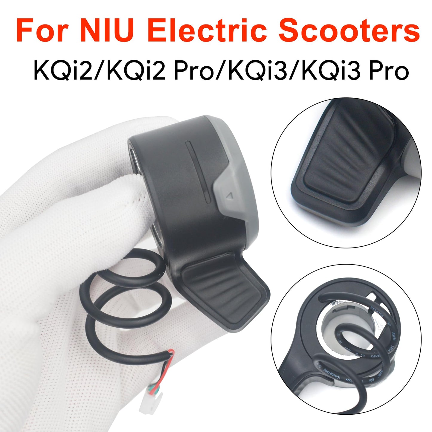 GEARLINTON Scooter Thumb Throttle, Accelerator for NIU KQi2 / KQi2 Pro / KQi3 / KQi3 Pro Electric Scooter - Speed Control Replacement with Waterproof Plug