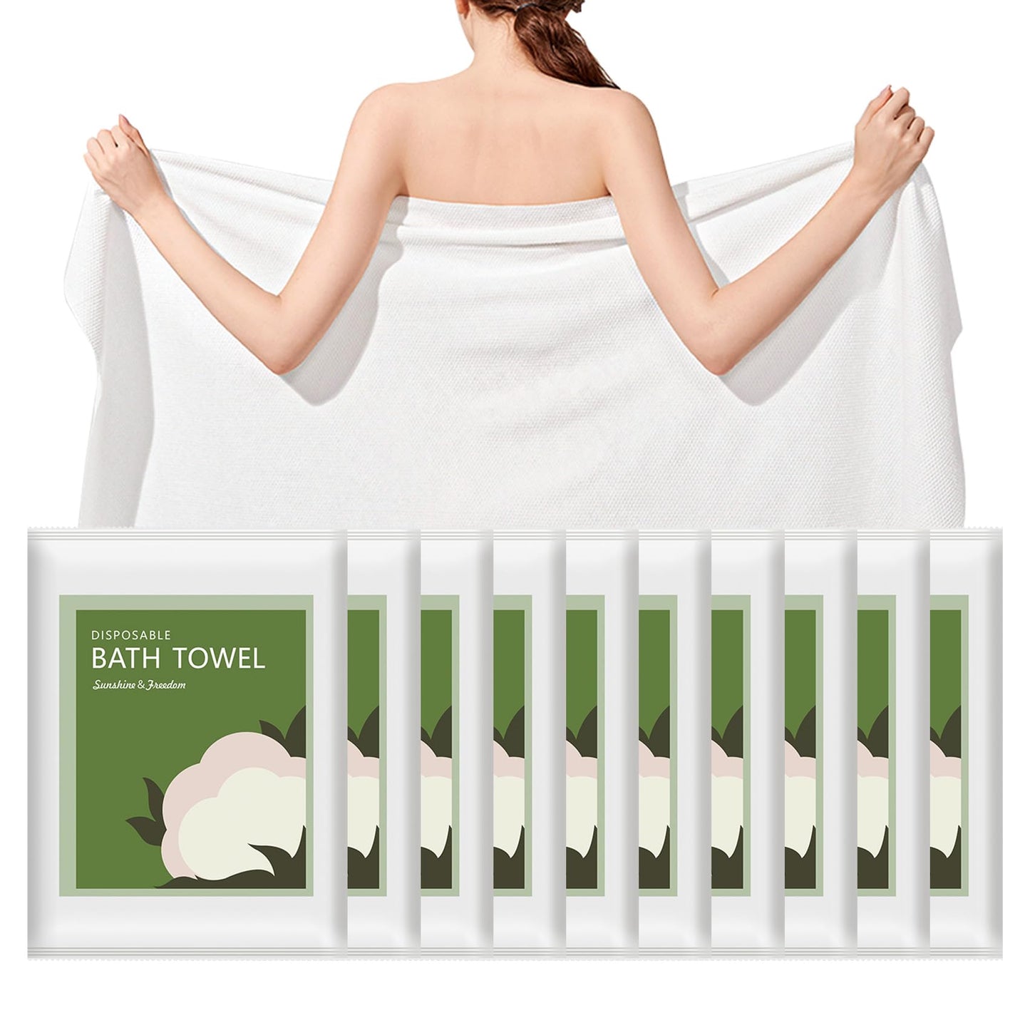 Tvvcalk Disposable Bath Towels, 10 Pack 55" x 27.5" Ultra Soft, Quick Dry Disposable Body Towel, Portable Travel Towel for Hotel Camping Beach Swimming Gym Sauna Spa, Personal Care Pet Towels